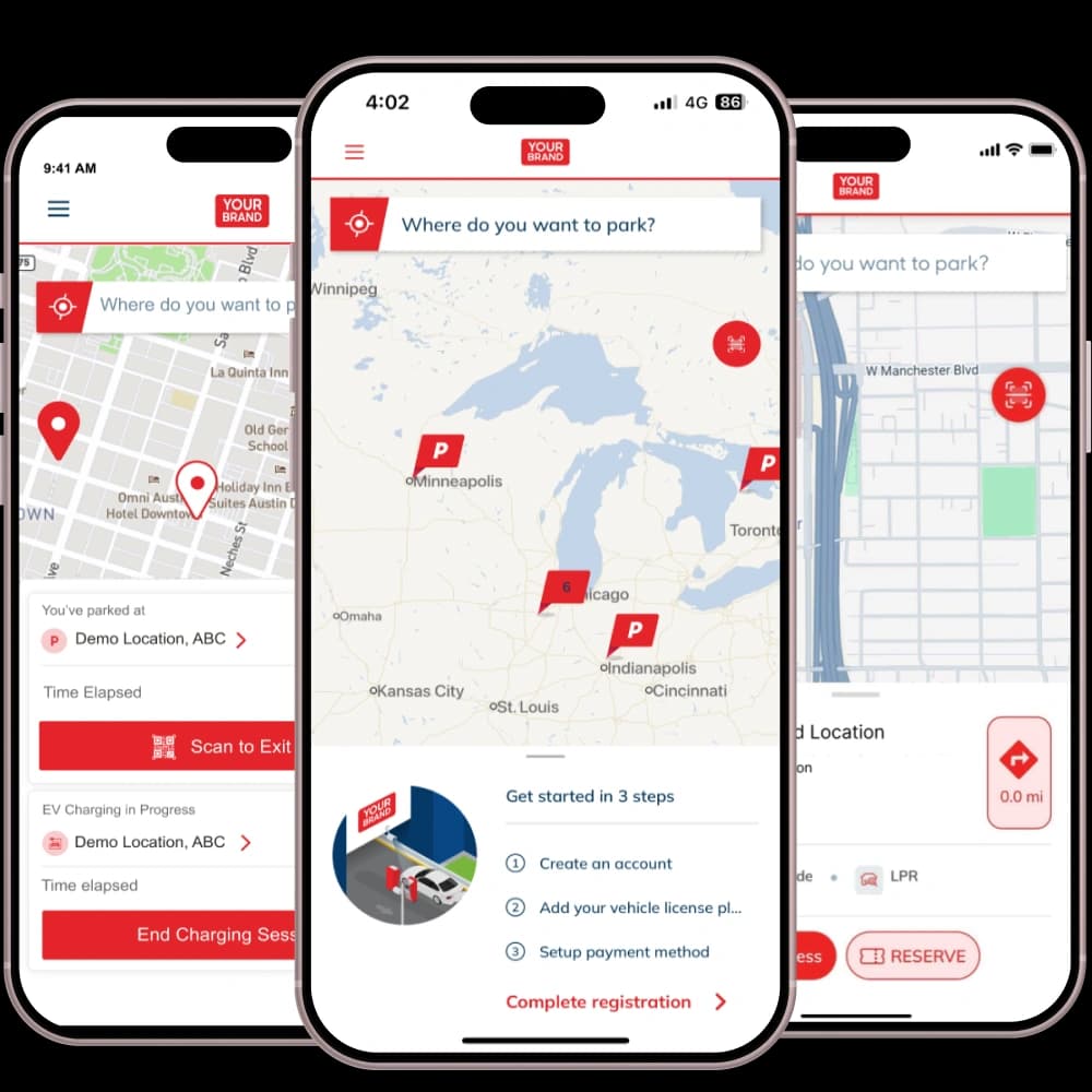 Example of a Get My Parking app customized with an operator’s branding